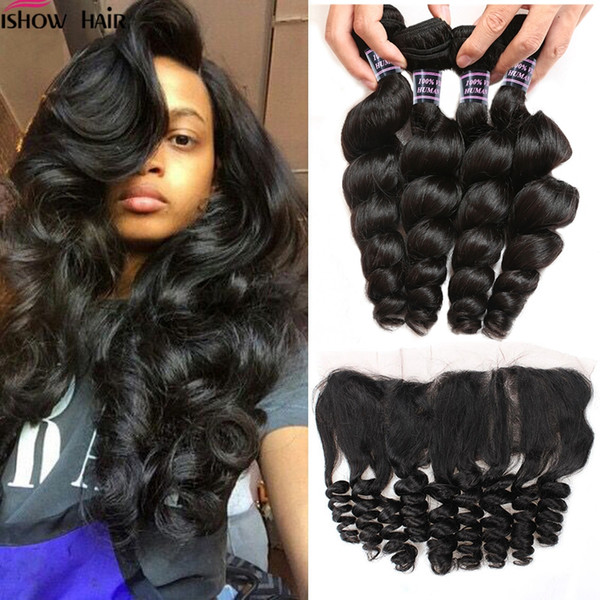 Wholesale Price Brazilian Loose Wave 4Bundles With 13*4 Lace Frontal Ishow Human Hair Cheap 10A Peruvian Virgin Human Hair Extensions