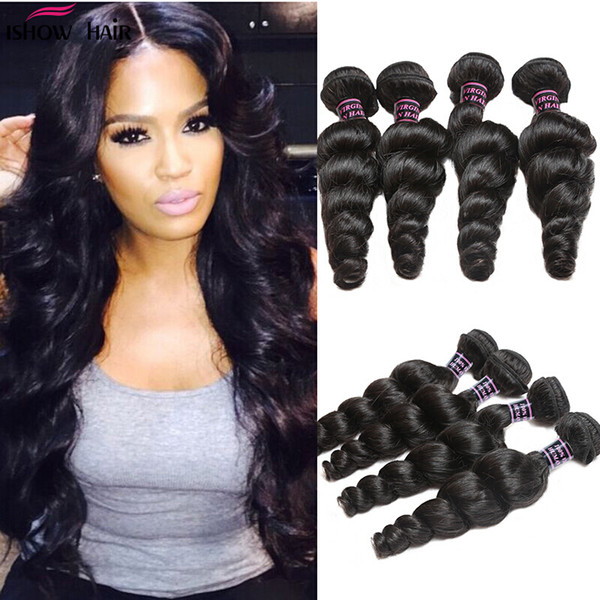 Ishow Hair 10A Loose Wave 4 Bundles Peruvian Virgin Hair Cheap Malaysian Loose Wave Indian Human Bundles Brazilian Hair Extension