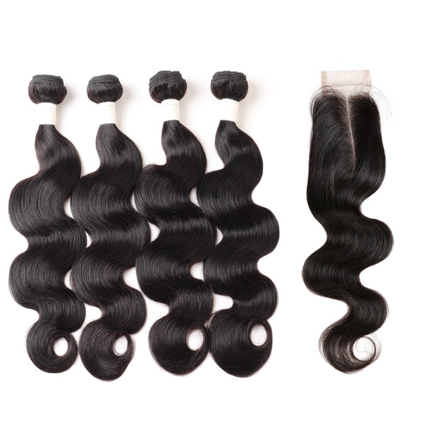 Ishow New Arrival 9A Brazilian Body Wave Bundles 4pcs with 2*4 Lace Closure With Baby Hair Wholesale Cheap Brazilian Hair Weave Peruvian