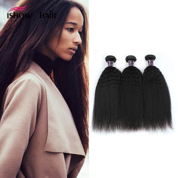 Ishow Hair 10A Brazilian Kinky Straight 4 Bundles Peruvian Virgin Hair Cheap Malaysian Human Hair Bundles Indian Yaki Straight