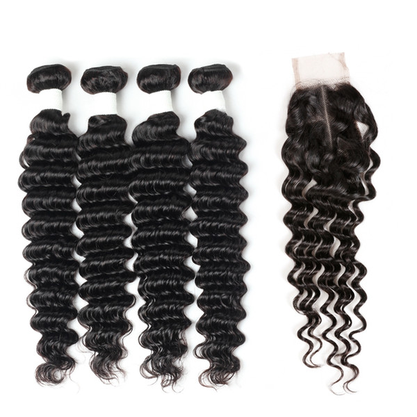 Ishow New Arrival 9A Brazilian Deep Wave Bundles 4pcs with 2*4 Lace Closure With Baby Hair Wholesale Cheap Brazilian Hair Weave Peruvian