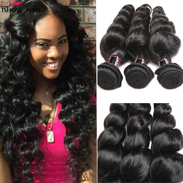 Ishow Human Hair Peruvian Loose Wave Human Hair Bundles 3 Bundles 100% Human Remy Hair Natural Color Free 8-28 Inch