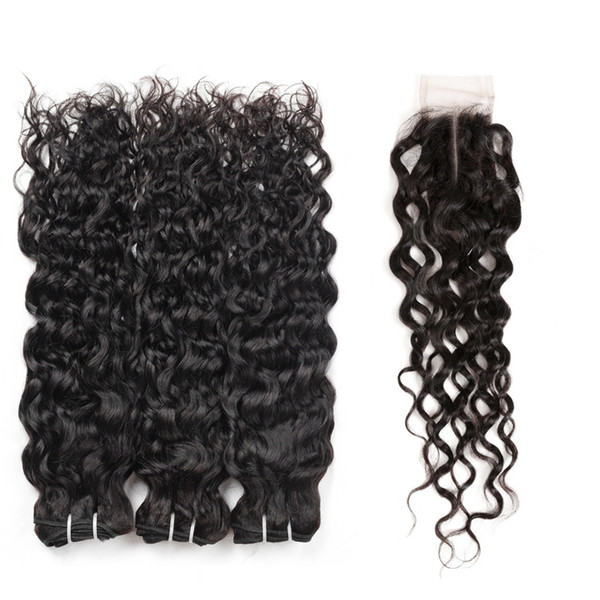 Ishow New Arrival 9A Brazilian Water Wave Bundles 4pcs with 2*4 Lace Closure With Baby Hair Wholesale Cheap Brazilian Hair Weave Peruvian