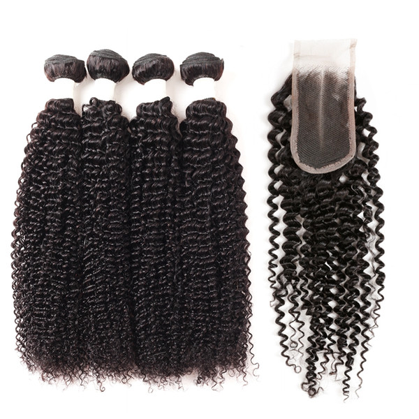 Ishow New Arrival 9A Peruvian Kinky Curly Bundles 4pcs with 2*4 Lace Closure With Baby Hair Wholesale Cheap Brazilian Hair Weave