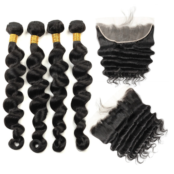 Indian Hair Loose Deep Human Hair Bundles with Closure Kinky Curly Straight 3/4 Bundles with Lace Frontal Peruvian Body Wave Deep Wave