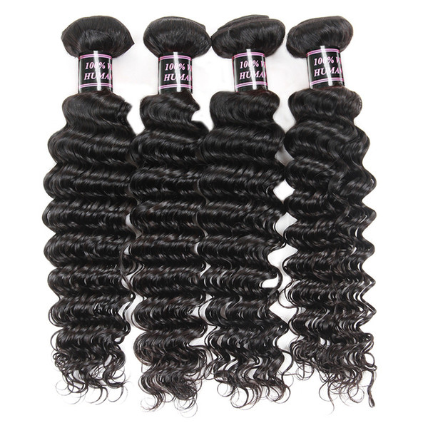 Wholesale Brazilian Deep Wave 4Bundles Hair Weft Unprocessed Wet and Wavy Virgin Hair Weaving 8A Brazilian Hair Weave Bundles Extensions