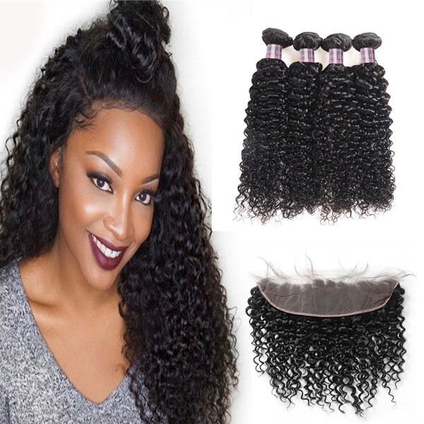 Indian Hair Body Wave Deep Curly Loose Wave Brazilian Human Hair Bundles With Closure Water Wave Hair Weaves 4pcs With 13*4 Lace Frontal