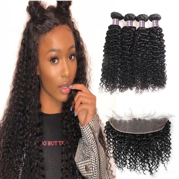 Brazilian Body Wave 3/4 Bundles with Lace Frontal Peruvian Loose Deep Kinky Curly Human Hair Bundles with Closure Straight Water