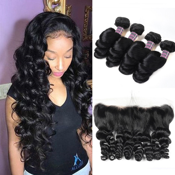 Indian Hair Body Wave Loose Wave Peruvian Human Hair Bundles With Closure Brazilian Water Wave Hair Weaves 4pcs With 13*4 Lace Frontal