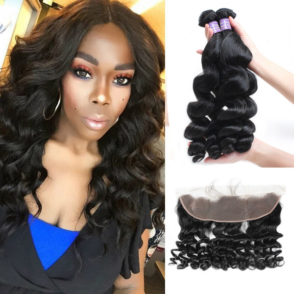 Brazilian Yaki Straight 3/4 Bundles with Lace Frontal Peruvian Body Wave Loose Deep Wave Indian Human Hair Bundles with Closure Loose Wave