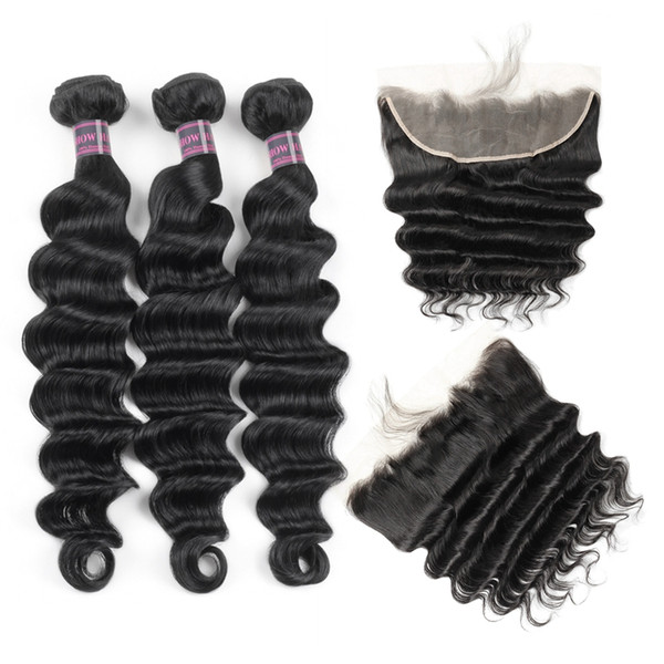 Brazilian Hair Loose Deep Human Hair Bundles with Closure Kinky Curly Straight 3/4 Bundles with Lace Frontal Peruvian Body Wave Loose Wave