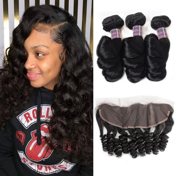 8A Brazilian Hair 3Bundles With Lace Frontal Closure Indian Loose Wave Virgin Hair Extensions Peruvian Human Hair Bundles With Closure