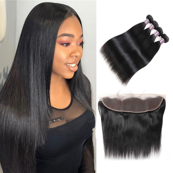 Malaysian Hair Deep Wave Loose Wave Peruvian Human Hair Bundles With Closure Brazilian Straight Kinky Curly Hair Weft 4pcs With Lace Frontal