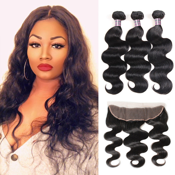 Malaysian Human Hair Weaves Body Wave 3Bundles With 13*4 Lace Frontal Brazilian Peruvian Virgin Hair Wholesale Human Hair Extensions