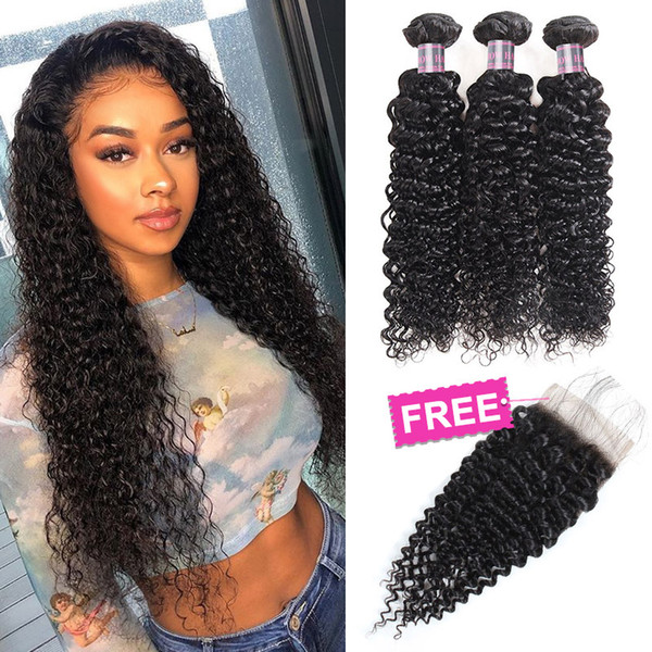 Big Sales Promotion Buy 3 Bundles Get A Free Closure Brazilian Kinky Curly Unprocessed Peruvian Human Hair Bundles Free Part