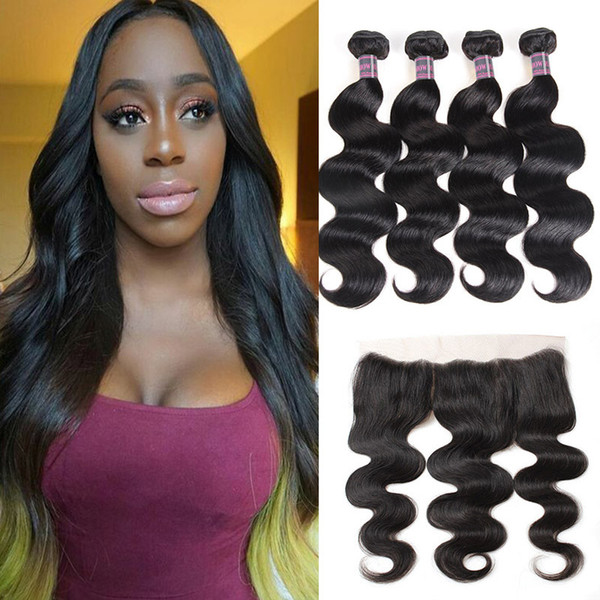 13*4 Lace Frontal With 4Bundles Peruvian Hair Extensions Brazilian Malaysian Indian Human Virgin Hair Bundles with Closure Body Wave