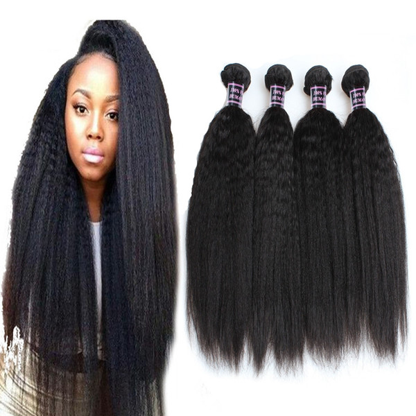 8A Brazilian Virgin Hair Kinky Straight 4 Bundles 100% Brazilian Kinky Straight Human Hair Extensions Brazilian Coarse Yaki Straight Hair