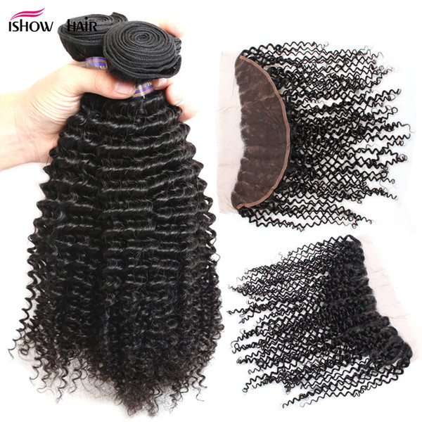 Brazilian Peruvian Malaysian Indian Virgin hair kinky curly 3 Bundles with 13x4 lace frontal closure 10A Grade Human Hair extensions