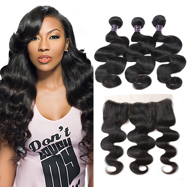 Brazilian Body Wave Virgin Hair Bundles with 13x4 Lace Frontal Bundles Wet and Wavy Body Wave Lace Front Weaves Closure Unprocessed Hair 3Pc