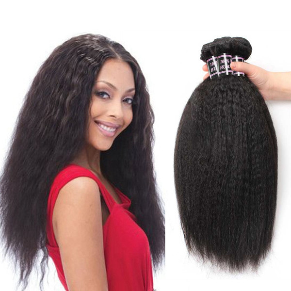 Cheap Brazilian Virgin Hair Kinky Straight 3 Bundles 100% Brazilian Kinky Straight Human Hair Extensions Brazilian Coarse Yaki Straight Hair