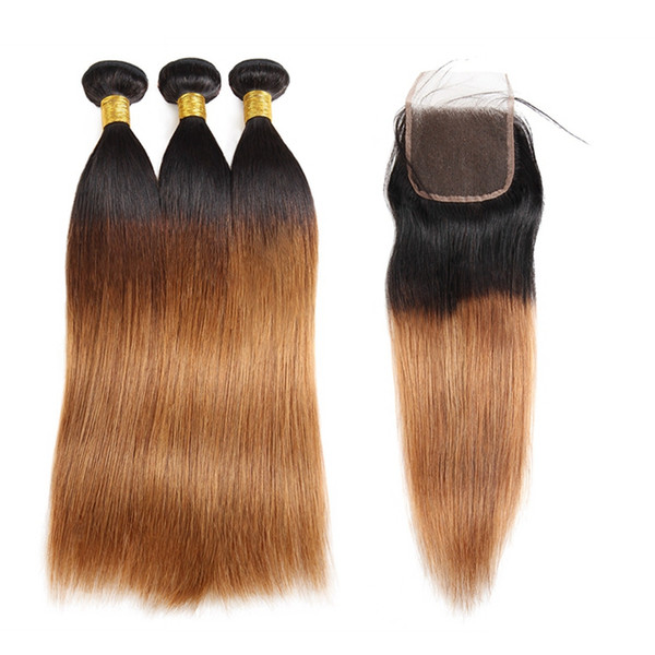 Ishow 10A Ombre Color Raw Hair Weaves Extensions 3Bundles with Closure 1b/30 T1B/99J Body Wave Human Hair Straight T1B/BUG Purple