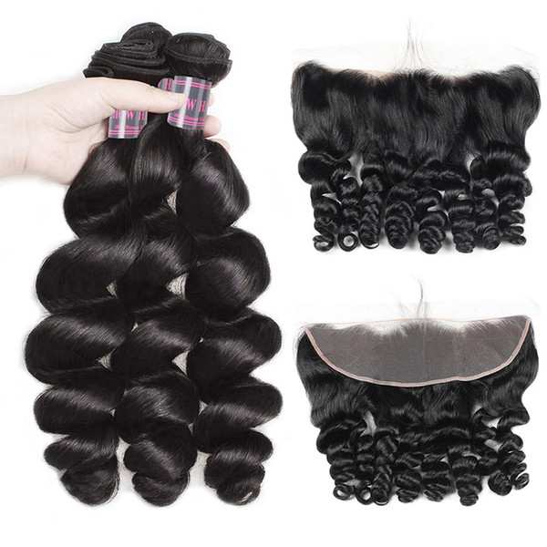 Wholesale Brazilian Hair 3 Bundles With Lace Frontal Loose Wave Indian Virgin Hair Extensions Ishow Human Hair Bundles With Closure