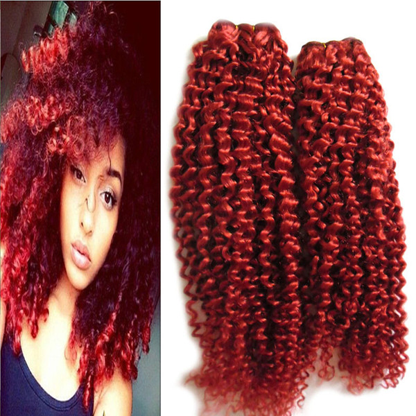 Red Human Hair Weave Bundles Mongolian Kinky cCurly Hair 200g 2pcs afro kinky curly hair double weft quality,no shedding