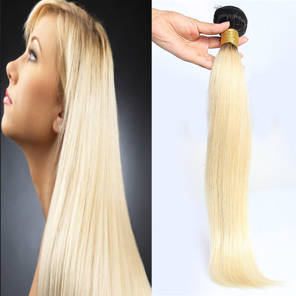 YUNTIAN 100g Ombre Peruvian Hair Straight Hair Bundles 1 PC T1B/613 ombre Blonde Non-Remy Human Hair Extensions 8-26 Inches