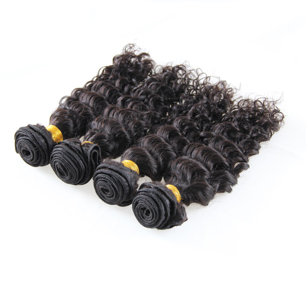 Deep Wave Remy Hair Bundles 100% Malaysian Curly Human hair Weaving Natural Color 4 Pcs