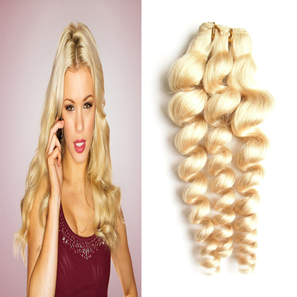 Loose wave virgin hair 100g Blonde human hair weave 613 Bleach unprocessed virgin brazilian hair loose wave bundles 1pcs double weft