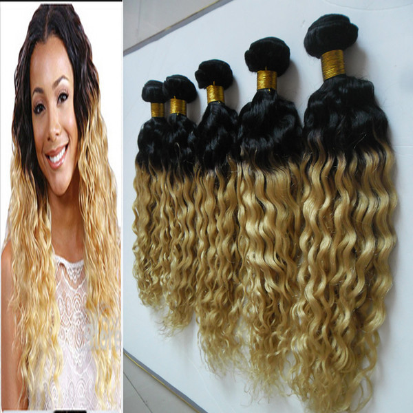 T1B/613 ombre weave hair blonde 5 bundles of virgin brazilian hair 500g kinky virgin hair 5 PCS