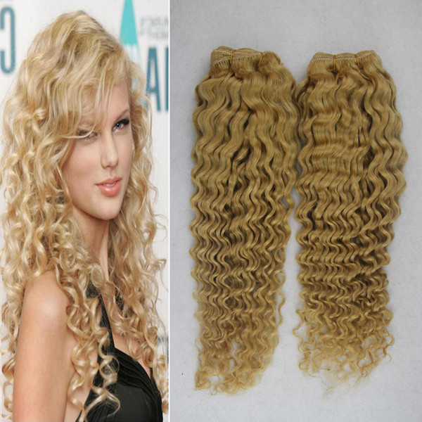 Mongolian kinky curly hair Human Hair Bundles 200g 2pcs 613 blonde virgin hair Non-remy Weaving