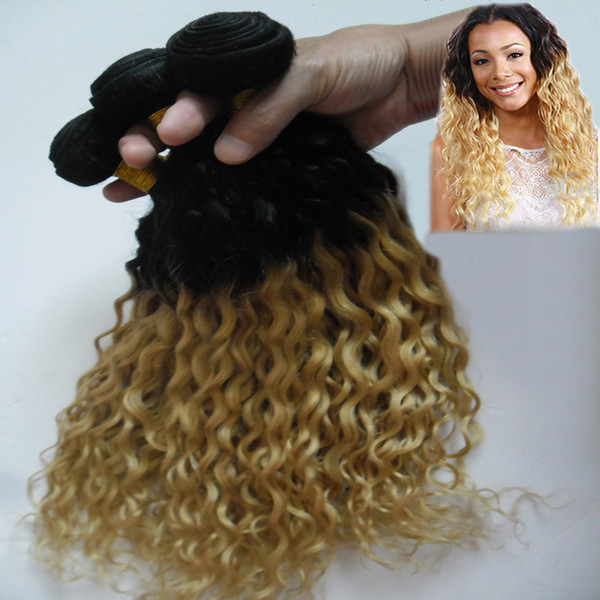 T1B/613 ombre human hair extensions blonde brazilian hair weave bundles 300g kinky virgin hair 3PCS