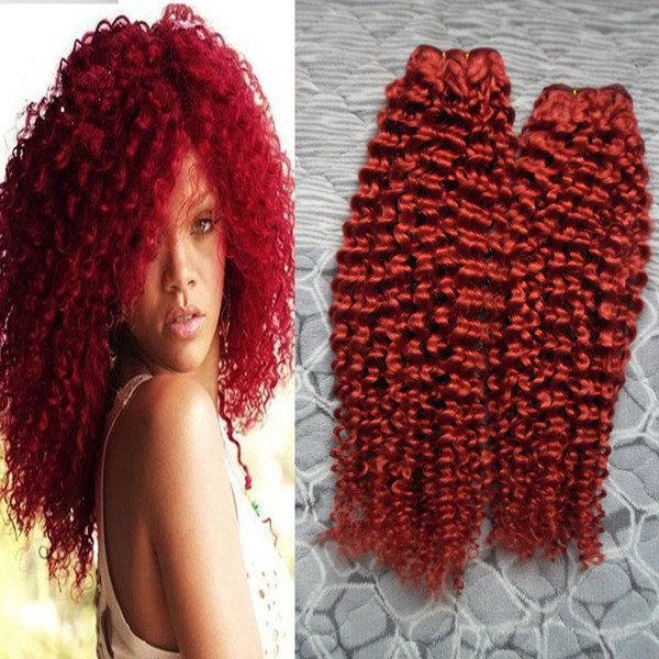 RED Mongolian Kinky Curly Virgin Hair Curly Human Hair 200g 2pcs Afro Kinky Curly Hair Human Weave double weft quality,no shedding