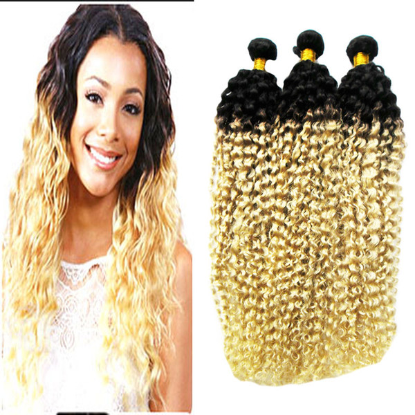 T1B/613 blonde human hair extensions ombre indian hair weave bundles 300g indian curly virgin hair 3PCS