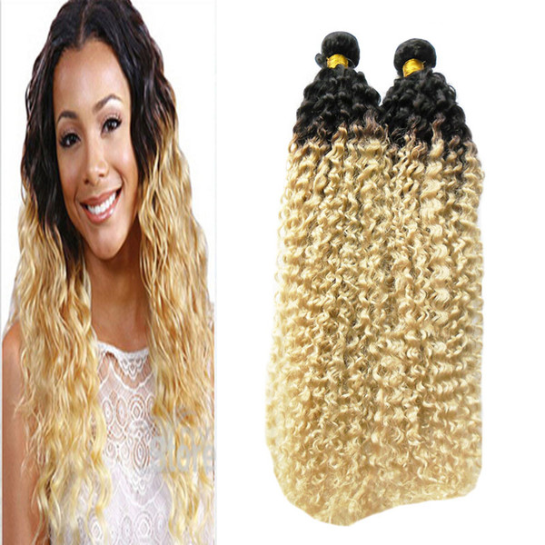 Kinky Curly Virgin Hair ombre weave hair blonde T1B/613 brazilian hair weave bundles 200g brazilian kinky curly 2 PCS