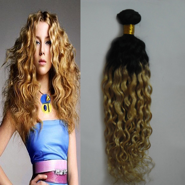 Ombre Weave Hair Blonde T1B/613 human hair bundles 100g kinky virgin hair 1 PCS