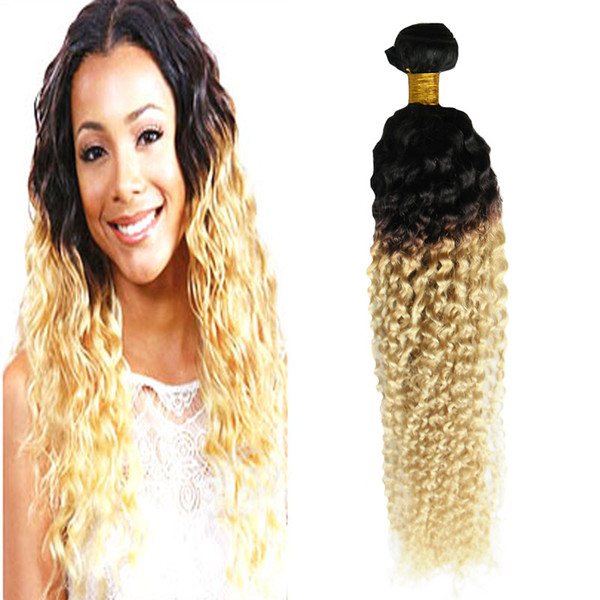 Ombre Weave Hair Blonde T1B/613 Kinky Curly Weave Human Hair 100g mongolian kinky curly weave hair 1 PCS