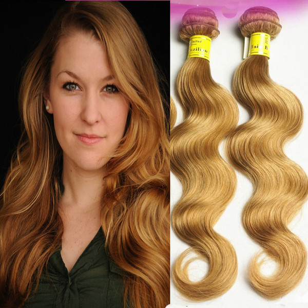 #27 Honey Blonde Bundles Peruvian Body Wave Hair Extensions 100% Human Hair 3PC Non Remy Thick Hair Weft