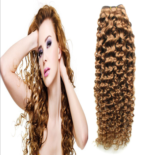 #8 Light Brown malaysian curly hair 1PCS/LOT kinky curly hair weaves,Double drawn,No shedding,ta