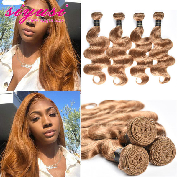 9A Unprocessed Brazilian Body Wave With Closure Honey Blonde Virgin Brazilian Hair Bundles Weave With Lace Closure Free Part Color 27#