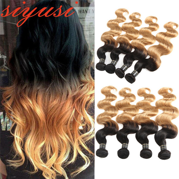 Ombre Brazilian Body Wave 3&4Pieces T1B/4/27 Three Tone Color Remy Hair Extensions 1B/27 Honey Blonde 100% Human Hair Weave