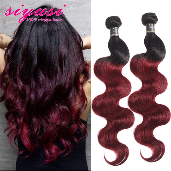 Ombre Hair Bundles Body Wave 1B/99J Burgundy 1B/27 Brazilian Virgin Human Hair Weaves Ombre 3/4 Bundles Body Wave Human Hair