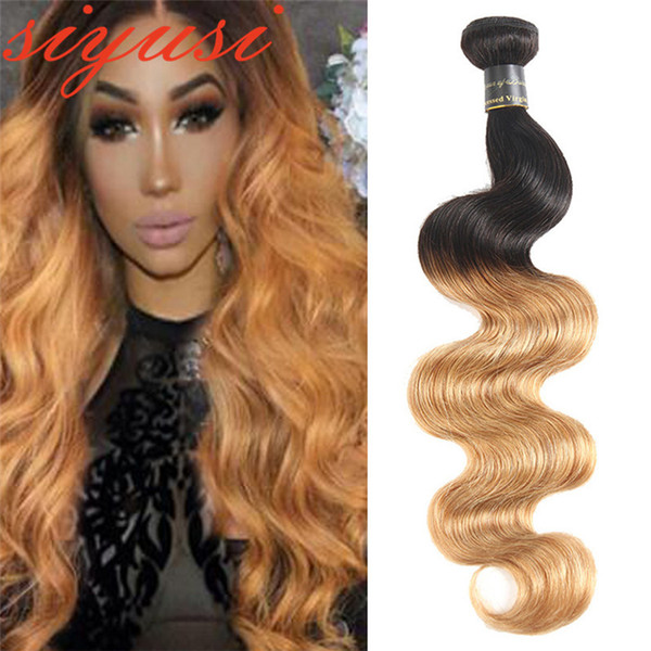 Ombre Human Hair Bundles Ombre Brazilian Hair Weave Bundles Body Wave Colored Bundles Honey Blonde T1B/27 Remy Hair Extension