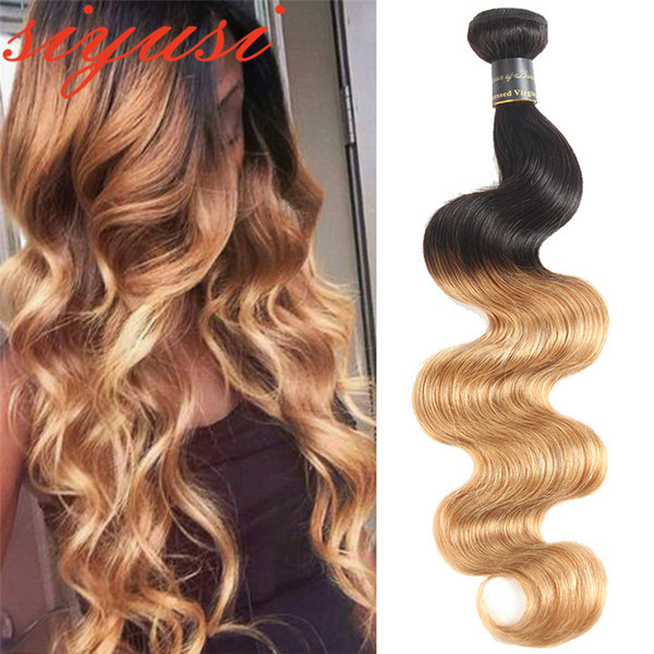 Brazilian Body Wave Hair Bundles 1B/30 Ombre Human Hair Weave Bundles Two Tone 1B/27 Short Honey Blonde Remy Extensions