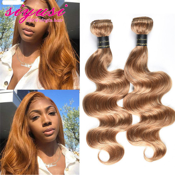 Honey Blonde 27# Brazilian Human Hair Bundles With Closure Brazilian Body Wave With Closure 10A Virgin Human Hair 3/4 Bundles With Closure