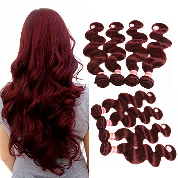 Burgundy Weave Bundles 99J Malaysian Indian Peruvian Virgin Hair Body Wave Red Color Human Hair Bundles Brazilian Body Wave Hair Extensions