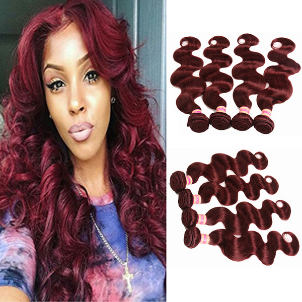 Burgundy Hair Bundles Malaysian Indian Peruvian Virgin Hair Body Wave Red Color Human Hair Weave Brazilian Body Wave 99J#