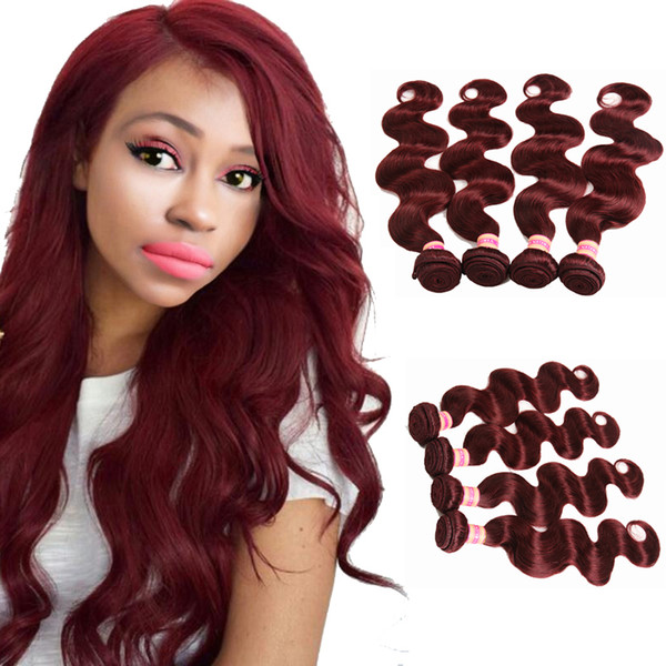 Burgundy Brazilian Body Wave Hair Bundles Malaysian Indian Peruvian Virgin Human Hair Extensions 10-24 Inch Color Red Hair 99J#