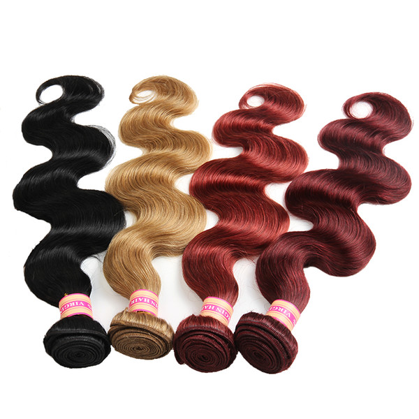 Pure Color Brown Burgundy Brown Blonde Auburn Peruvian virgin hair bundles body wave hair weaves human hair extensions